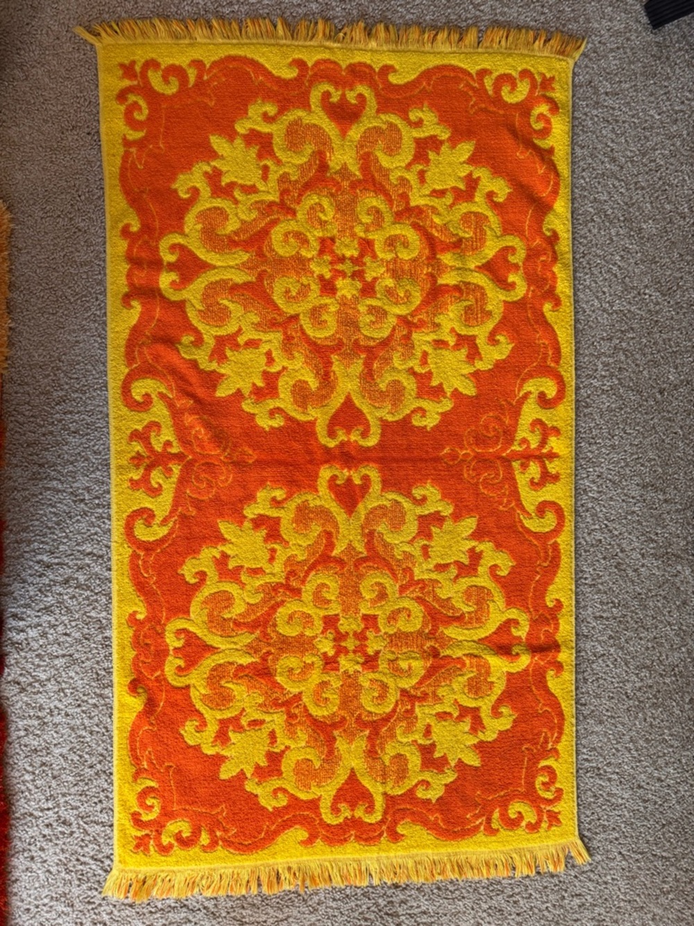 Vibrant Orange & Yellow Vintage Sears Bath Towel